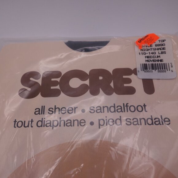 SECRET All Sheer Sandalfoot Nightshade 110-140LBS MEDIUM 100% Nylon Panty Hose - Picture 3 of 12